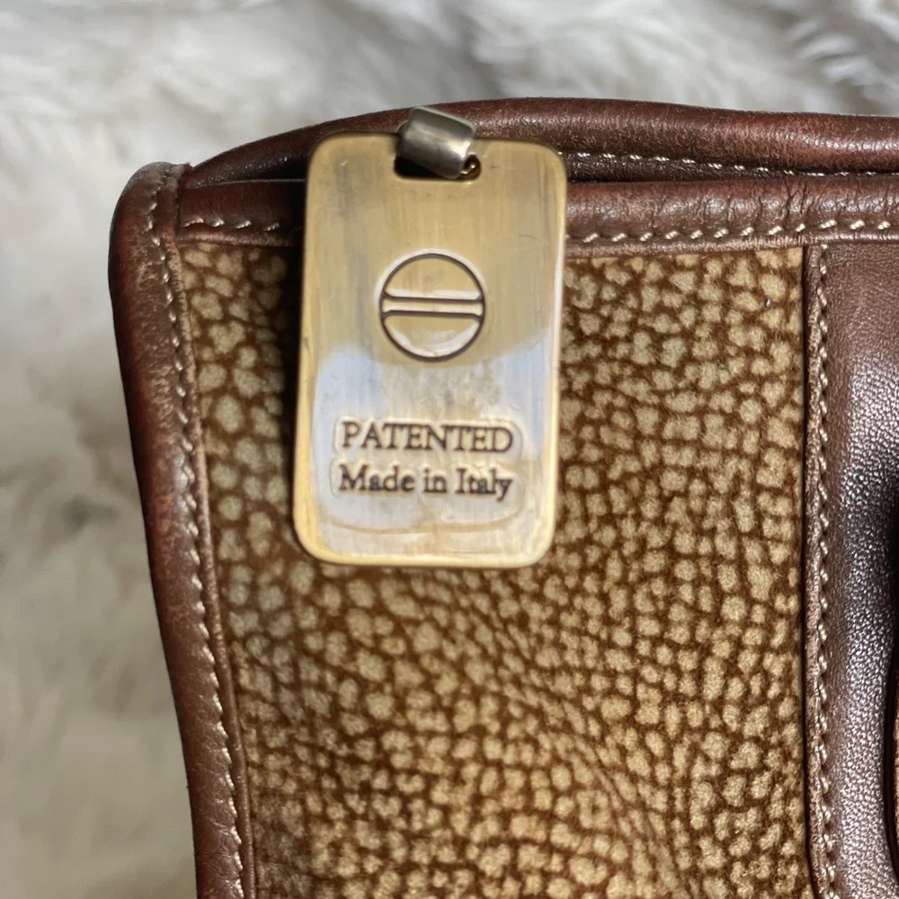 Borbonese Redwall Italy Leather Tote | Partridge Eye Textured | Brass | Vintage - Picture 5 of 13